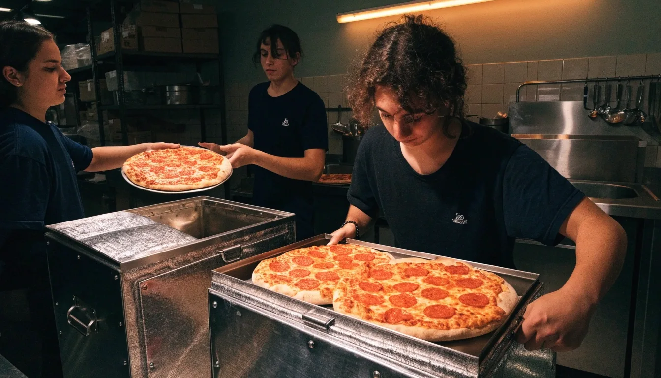 Dion's kitchen preparing a large catering order