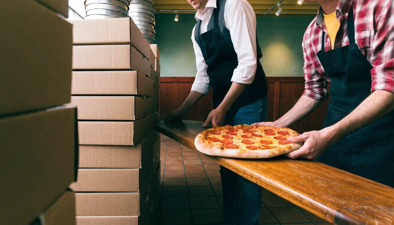Inside a Dion's restaurant counter during an evening pickup