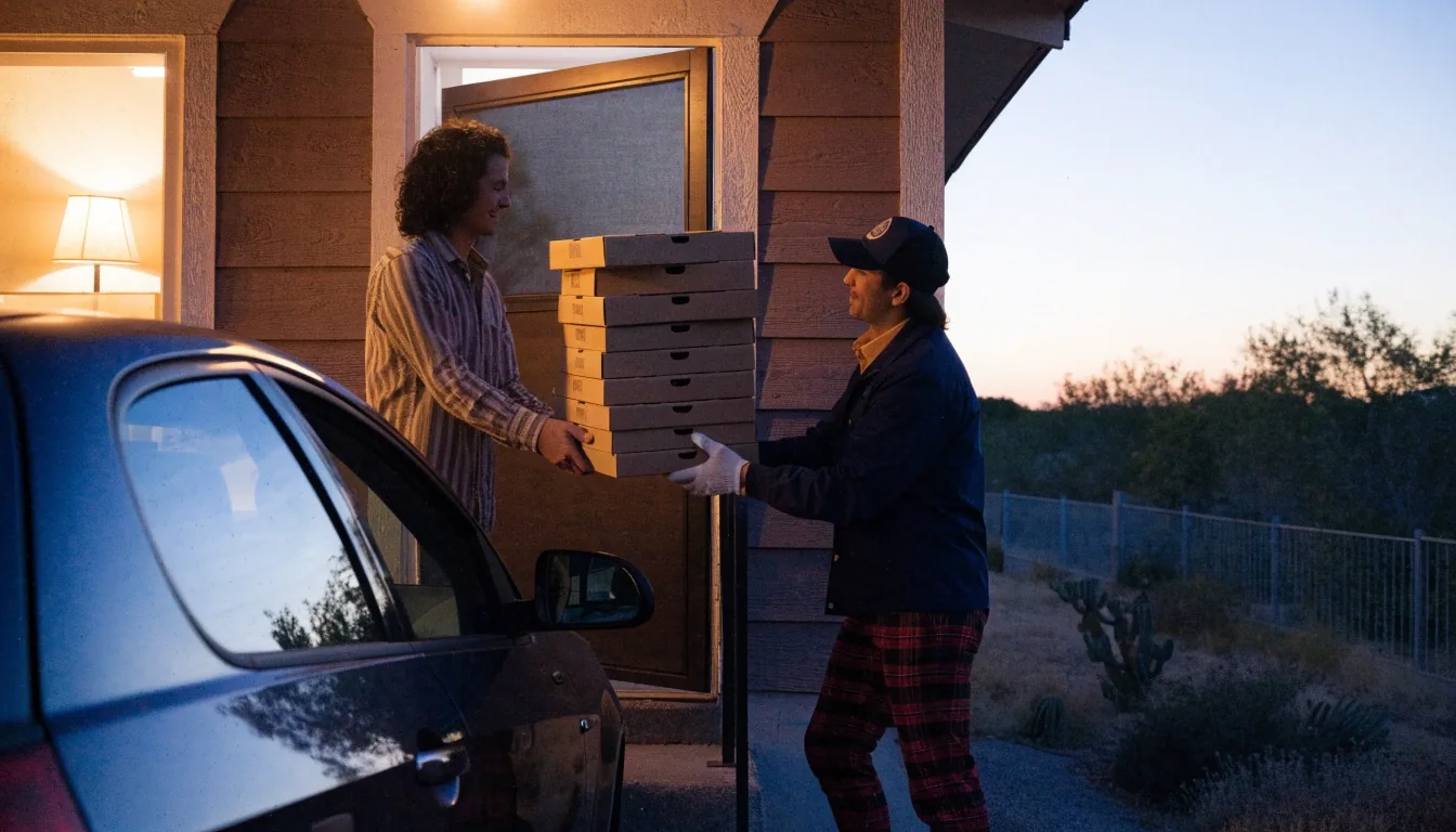 Dion's delivery at a home doorway in Carlsbad, New Mexico