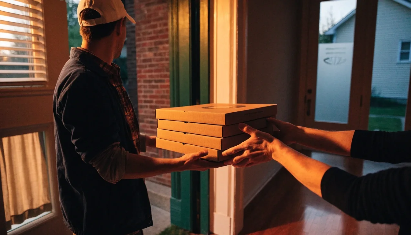 Dion's delivery order arriving at a home doorway