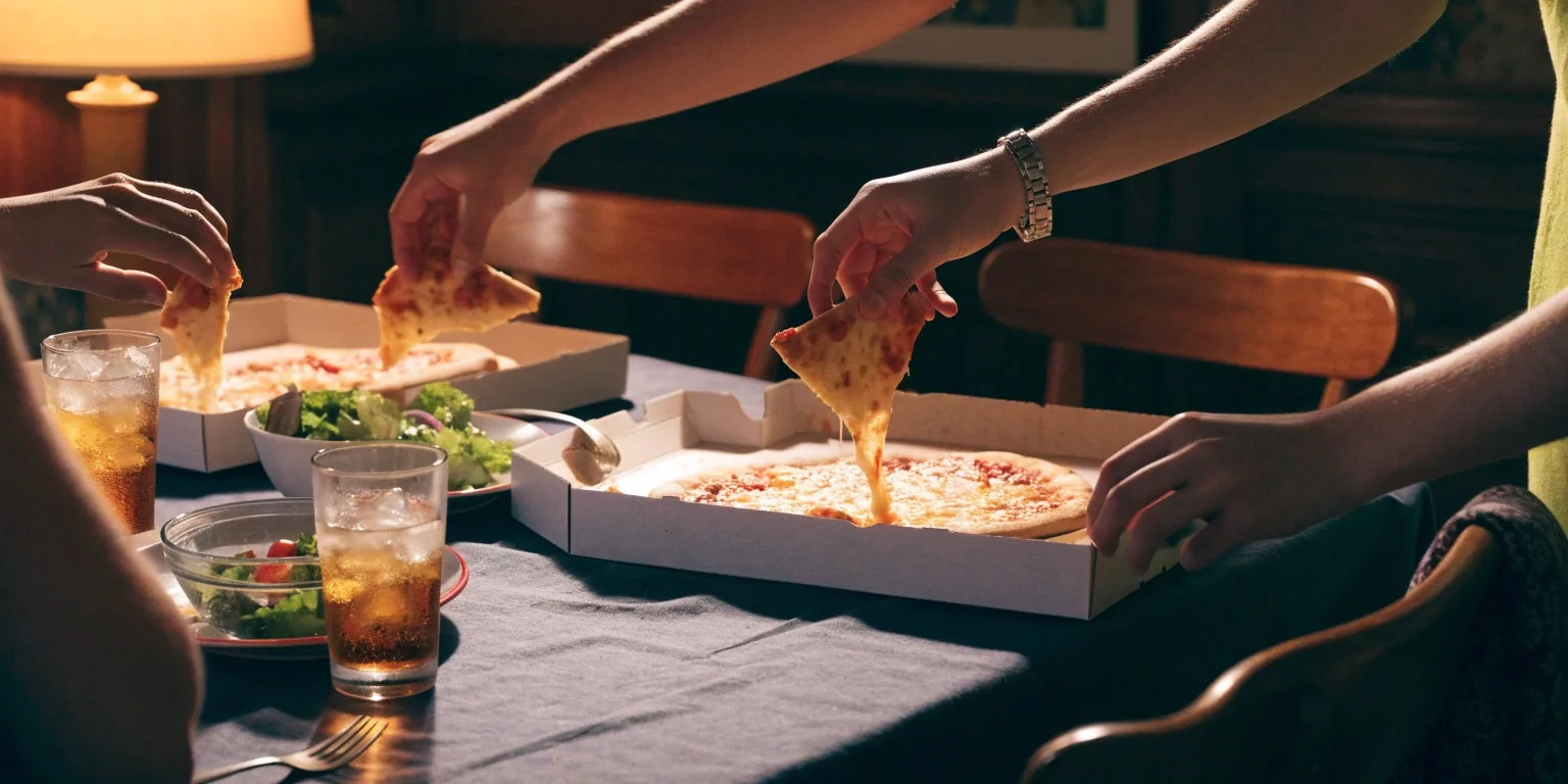 Sharing a Dion's delivery dinner at home in the evening